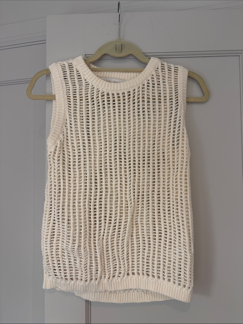 bishop + young Cream Open-Weave Knit Tank Top